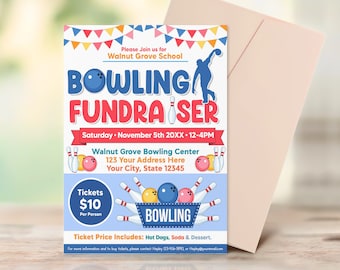 Bowling Fundraiser Flyer, School Sports Benefit Poster, Bowling Fundraiser Invite, Fundraiser Event, Instant Download