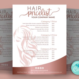 EDITABLE Hair Salon Price List, Hair Pricelist Flyer| Hair Price List Template, Hair Pricing Template, Hair Price Chart, Hair List Pricing