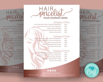 EDITABLE Hair Salon Price List, Hair Pricelist Flyer| Hair Price List Template, Hair Pricing Template, Hair Price Chart, Hair List Pricing
