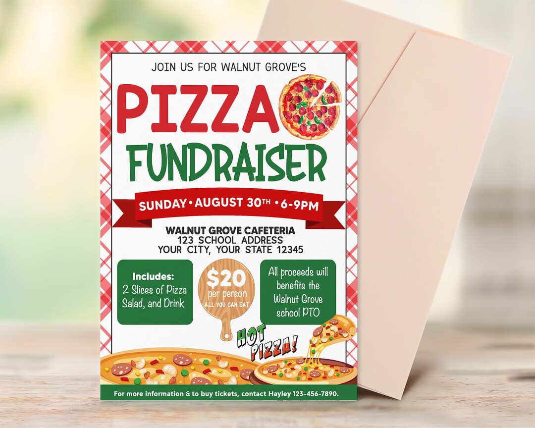 Pizza Fundraiser Flyer, Editable PTO PTA Church School Charity