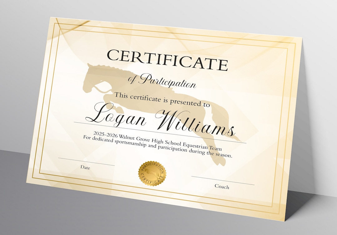 Editable Equestrian Award Template, Horseback Riding Certificate, Horse
