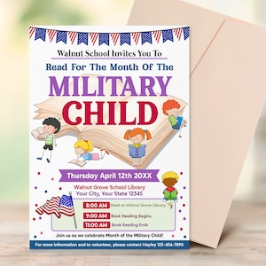 Editable Read For The Month Of The Military Child Flyer, PTO PTA School Flyer, School Book Reading Template, Digital Printable