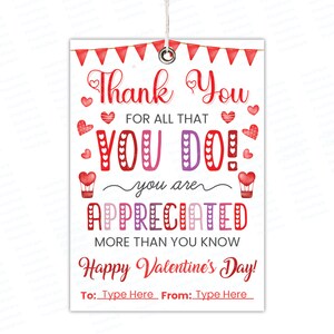 Valentine&#39;s Day Teacher Gift Tag, Thank You For All That You Do! Happy Valentines Day Gift Tags, Teacher School Staff Appreciation Gift Tags