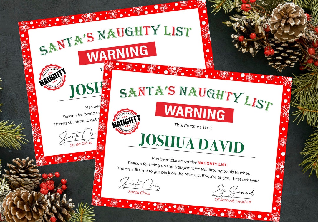 Printable Naughty List Warning, Santa Naughty List Certificate, Cute ...