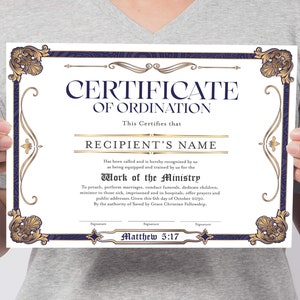 Editable Certificate of Ordination Template, DIY Editable Ministry Certificate, Minister Certificate Template, Licensed Minister Certificate