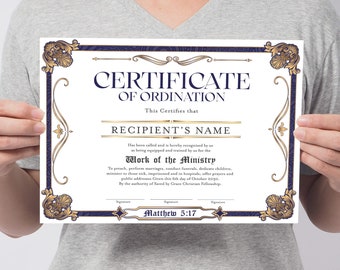 Editable Certificate of Ordination Template, DIY Editable Ministry Certificate, Minister Certificate Template, Licensed Minister Certificate