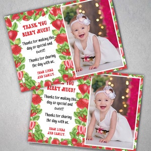 EDITABLE Photo Thank You Card Template, Printable Thank You Strawberry Themed Post Card with Photo