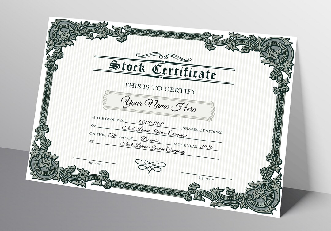 EDITABLE Stock Certificate Template, DIY Certificate of Stock ...