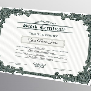 EDITABLE Stock Certificate Template, DIY Certificate of Stock, Corporate Common Stock Certificate, UNLIMITED Downloads