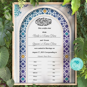 Nikah Template, Nikah Certificate, Islamic Marriage Certificate