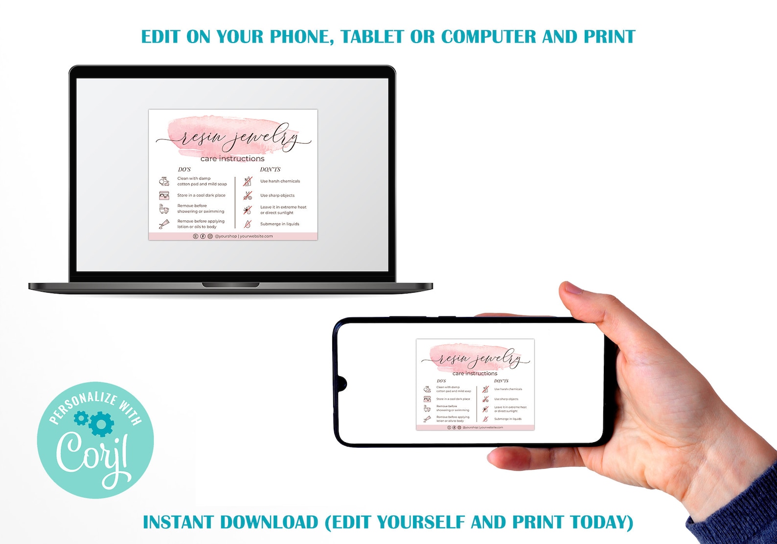 Resin Jewelry Care Card Resin Jewelry Care Instructions Etsy