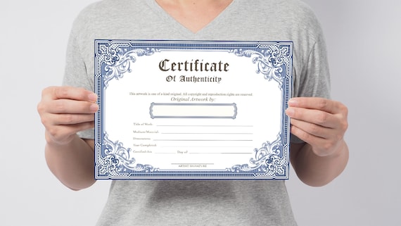 PRINTABLE Blank Certificate of Authenticity, Blue DIY Authenticity