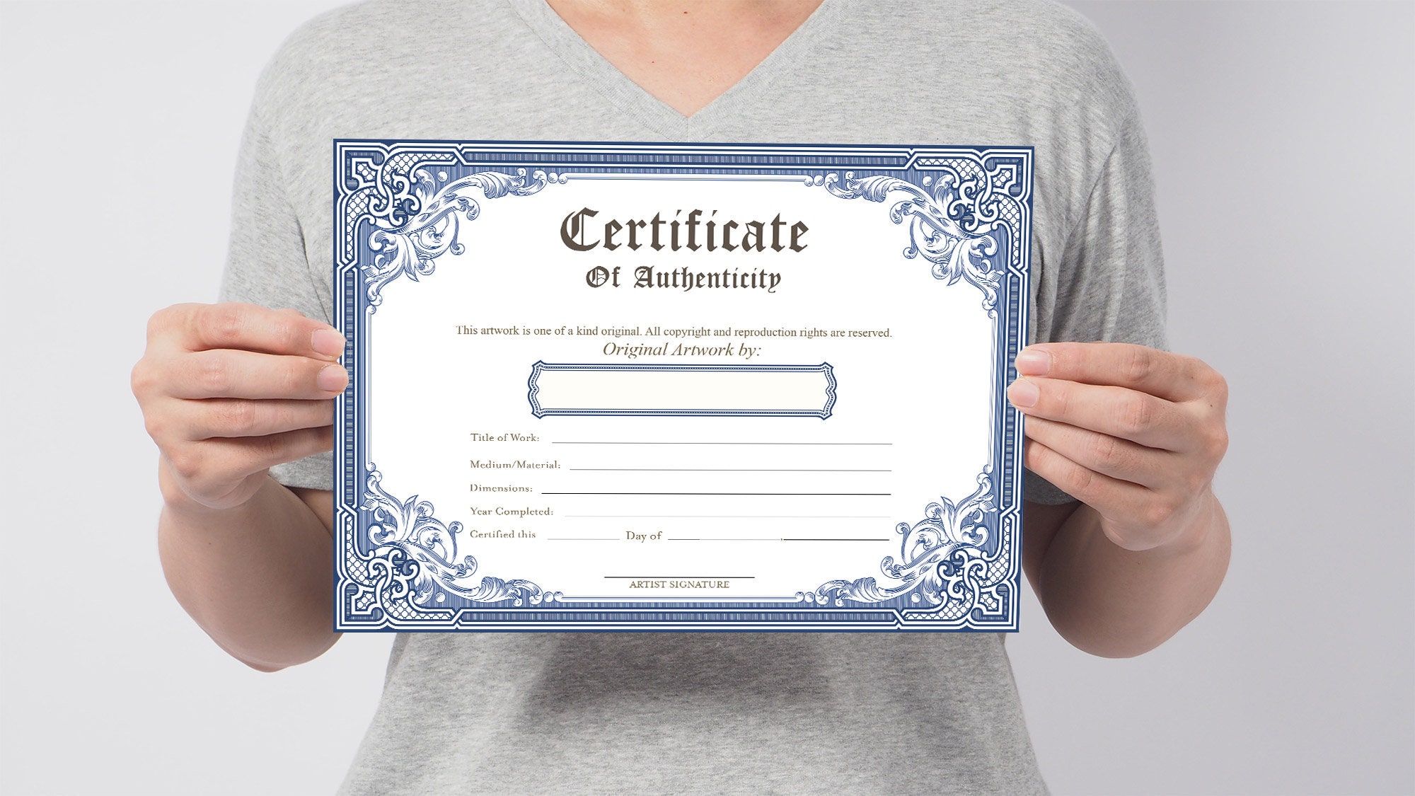 PRINTABLE Blank Certificate of Authenticity, Blue DIY Authenticity