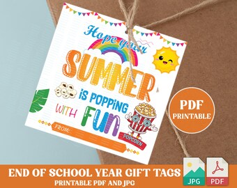 Etiqueta imprimible con texto en formato PDF "Popping Summer", espero que tu verano esté repleto de diversión, etiqueta de regalo de verano, DESCARGA INSTANTÁNEA