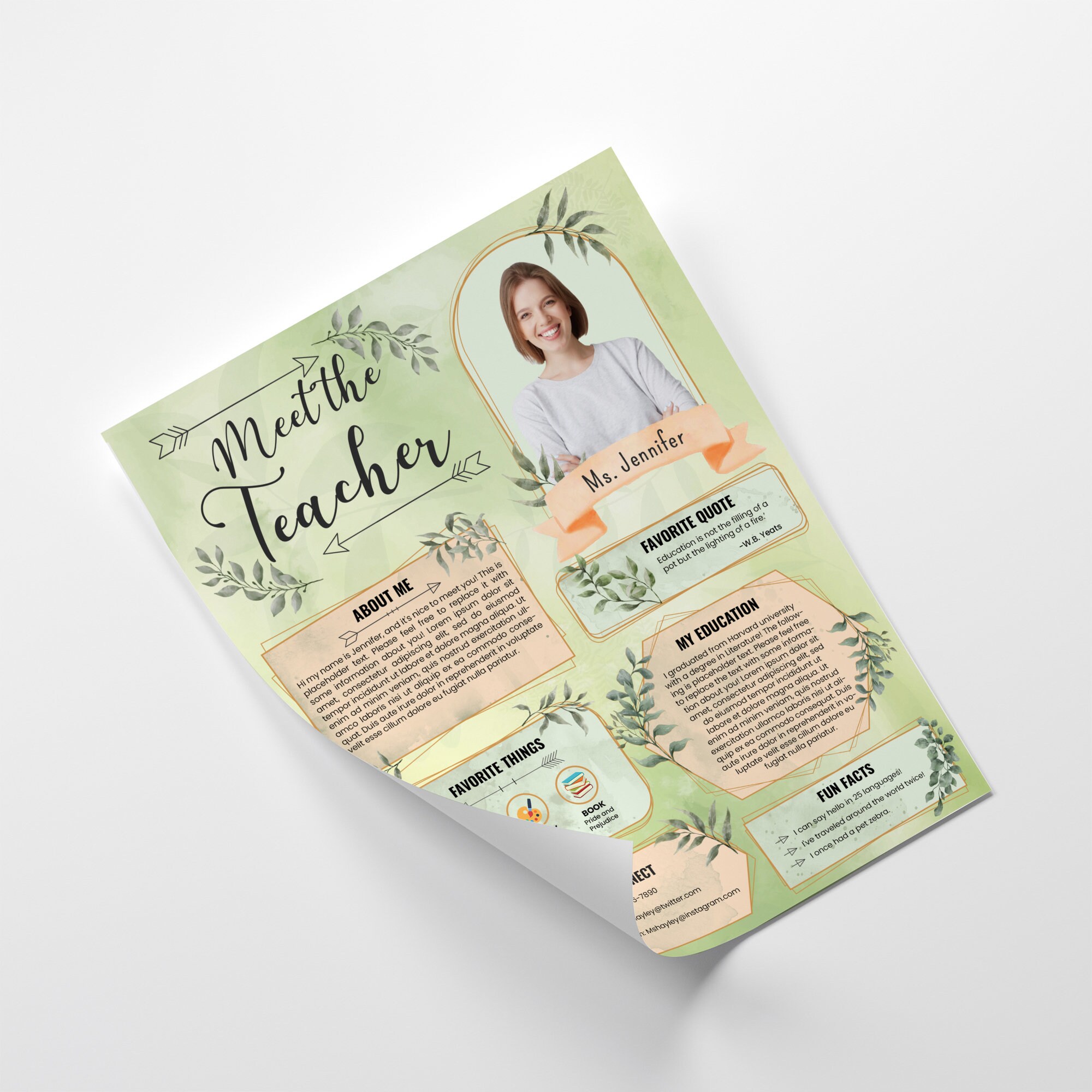 Meet the Teacher Editable Greenery Template, Photo Teacher Letter ...