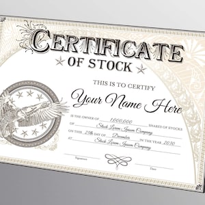 DIY Stock Certificate Vintage Style, Editable Certificate of Stock Template, Corporate Common Stock Certificate