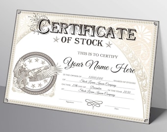 DIY Stock Certificate Vintage Style, Editable Certificate of Stock Template, Corporate Common Stock Certificate