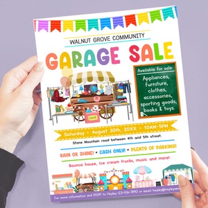 EDITABLE Garage Sale Flyer Template, Neighborhood Yard Sale Template ...