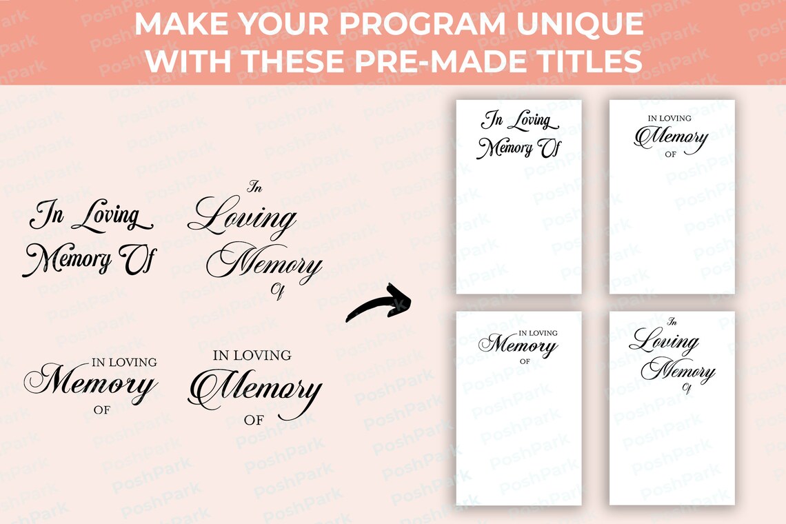 Sets of 4 in Loving Memory Funeral Program Titles, Pre-made Transparent ...