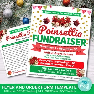 Editable Poinsettia Fundraiser Flyer and Order Form Template, Fundraiser Flyer, Holiday Plant Sale, Holiday Flower Sale,