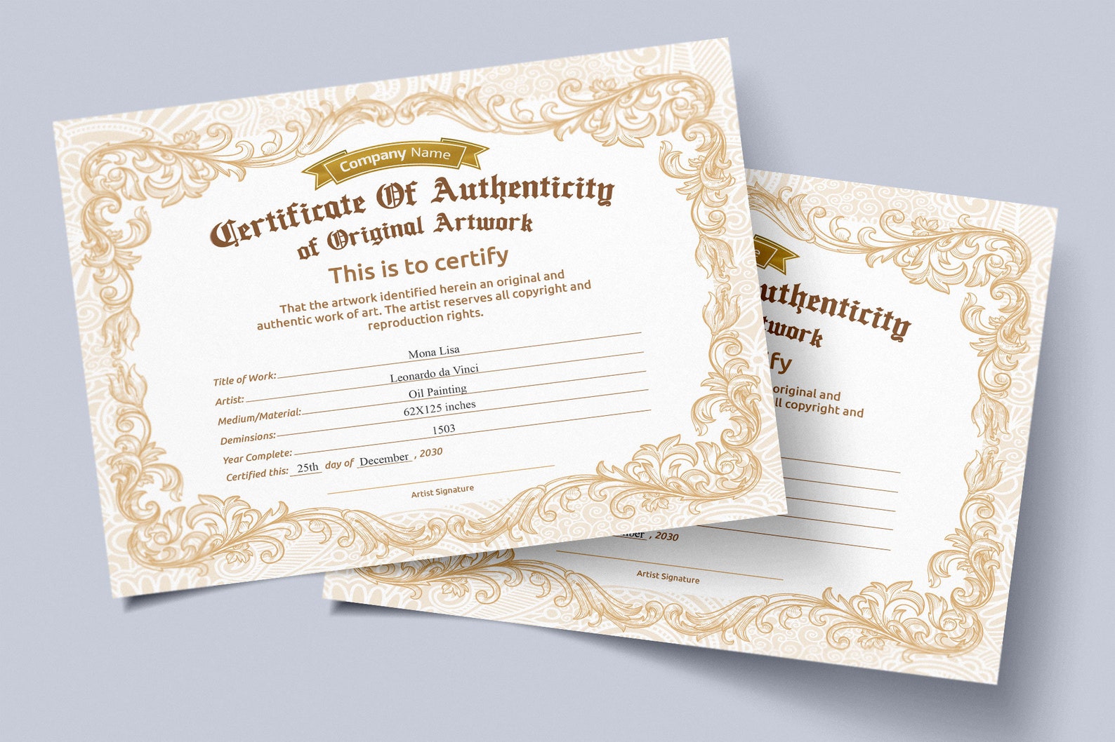EDITABLE Certificate of Authenticity for Artwork Diy - Etsy