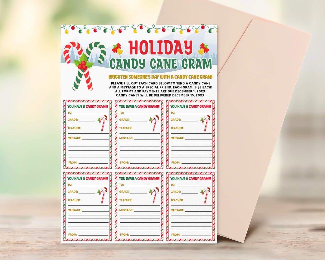 Editable Candy Cane Gram Flyer Template, Holiday Candy Cane Printable Editable Candy Cane Gram Flyer Template, Holiday Candy Cane Printable