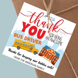 School Bus Driver Appreciation Thank You Tag, Editable  School Bus Driver Gift Favor Tag, Instant Download,