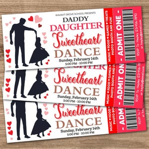 Editable Daddy Daughter Sweetheart Dance Ticket, School Dance Ticket, Valentine's Day Dance, Heart Day Dance Invite Ticket,