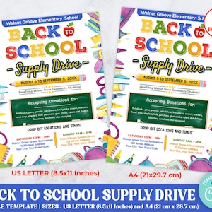 Editable Back to School Supply Drive Flyer, PTO PTA School Flyer, School Drive Template, Digital Printable, Instant Download