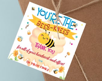 EDITABLE Thank You Gift Tag Template, You're The Bees Knees Appreciation Tags for Employees