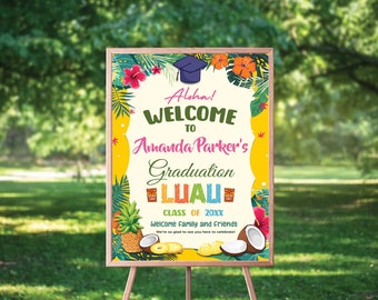 Editable Luau Graduation Welcome Sign 2023 Template, Tropical Graduation Party Welcome Poster, Hawaiian Themed Graduation Party Sign