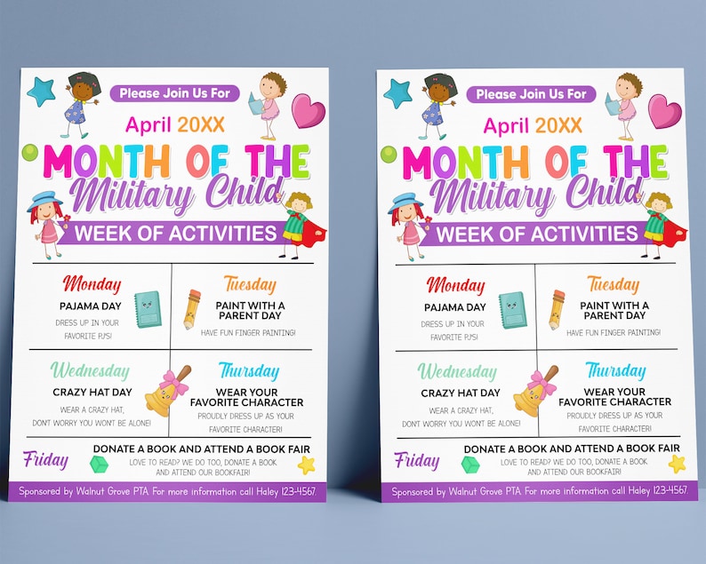 Editable Month of Military Child Week of Activities Flyer, PTO PTA ...