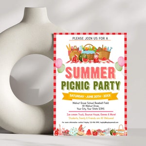 Summer Picnic Invitation Template, Picnic Party Invite, School Summer ...