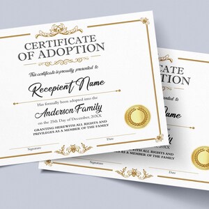 Adoption Certificate Template, Editable Certificate of Adoption to Our Family, Child Adoption Certificate, Stepmother Gift Certificate