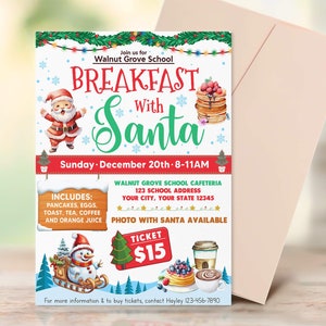 Editable Breakfast With Santa Flyer Template, Meet Santa Flyer Invitation, PTA PTO Santa Breakfast Invite, School Fundraiser Poster