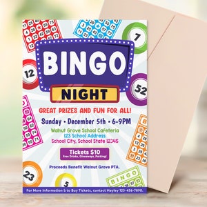 Editable Bingo Night Flyer Template, School Family Fundraiser Event, Game Night Invite, Game Invitation