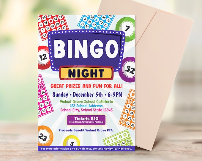 Bingo Night Template Flyer, Canva Template, Community Event, Charity