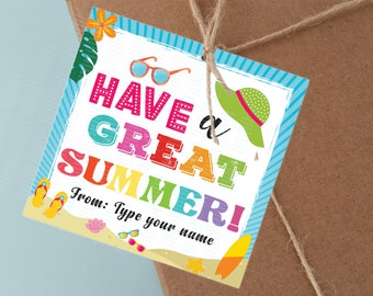 Editable Have a Great Summer Treat Bag Topper With Name, End of Year Gift Tag For Students or Teachers