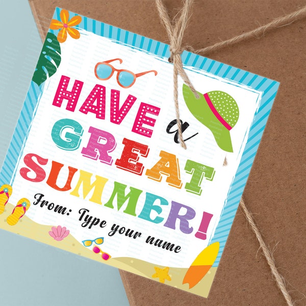 Editable Have a Great Summer Treat Bag Topper With Name, End of Year Gift Tag For Students or Teachers