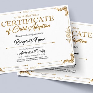 Certificate of Child Adoption, Adoption to Our Family Certificate Template, Stepmother Gift Certificate, Child Adoption Certificate