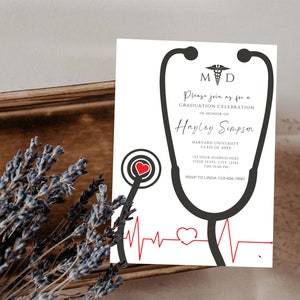 Editable Medical Graduation Invitation, MD Graduation Party Invitation, Medical Doctor Grad Invite Template, Instant Download