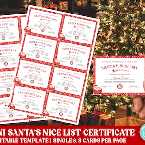 Downloadable Mini Christmas Nice List Certificate From Santa, Red White Santa Custom Certificate Card Size, Christmas Certificate Template