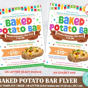 Editable Baked Potato Bar Flyer, PTA PTO Fundraiser Flyer, School Church Flyer Printable, Digital Printable