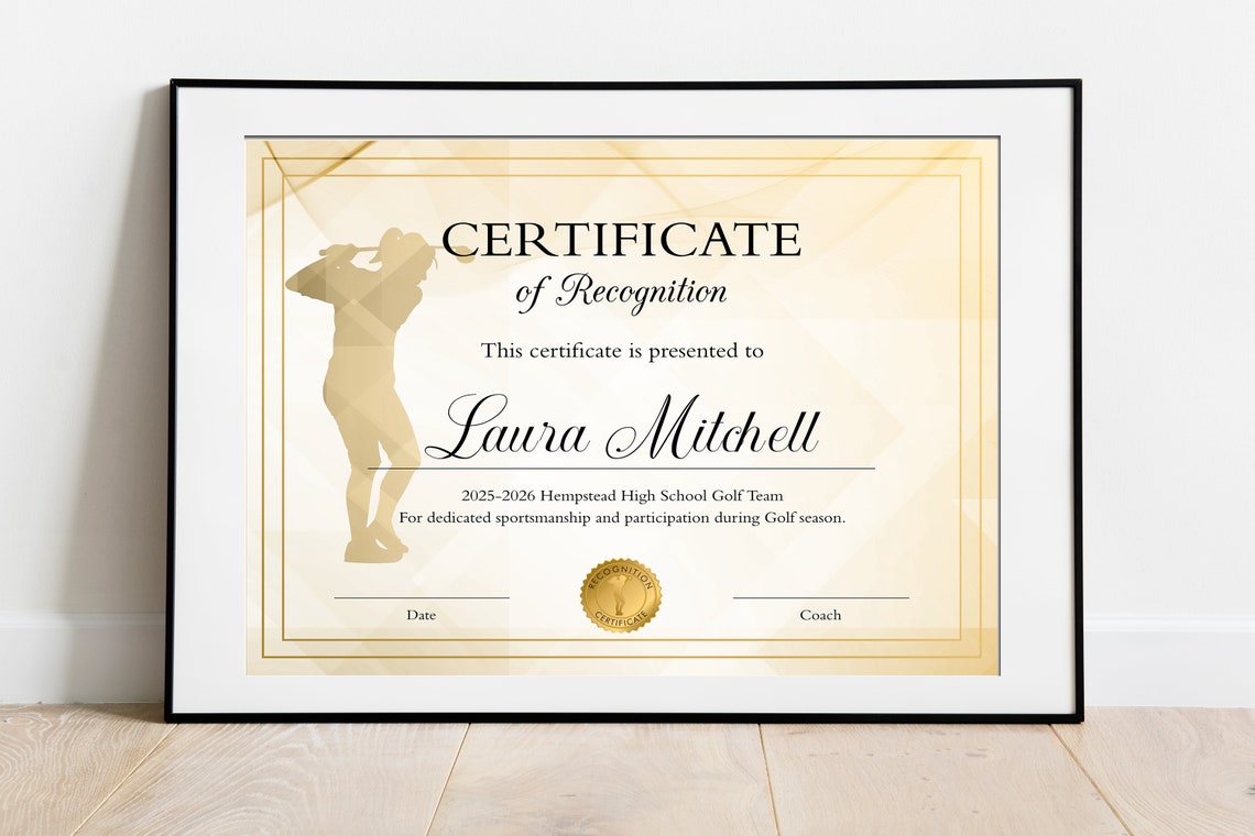 Editable Golf Certificate Template for Girls DIY Golf Etsy