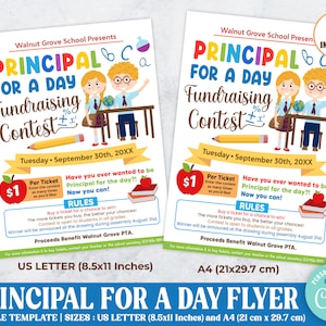 Editable Principal For A Day Fundraising Contest Flyer, School  Event Flyer Template, PTO PTA School Flyer