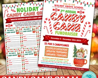 Candy Cane Fundraiser Flyer and Gram Card, Holiday Candy Cane Template, Christmas Santa PTO PTA School Church Fundraiser,