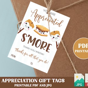 PRINTABLE PDF Smore Tag, You are Appreciated Smore than You Know Gift Tag, Client Nurse Teacher Staff Employee Volunteer Gift Thank You Note