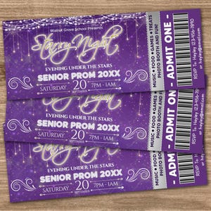 Starry Night Prom Invitation Ticket Template, School Dance Ticket, Prom Ticket, Starry Night, Under the Stars,