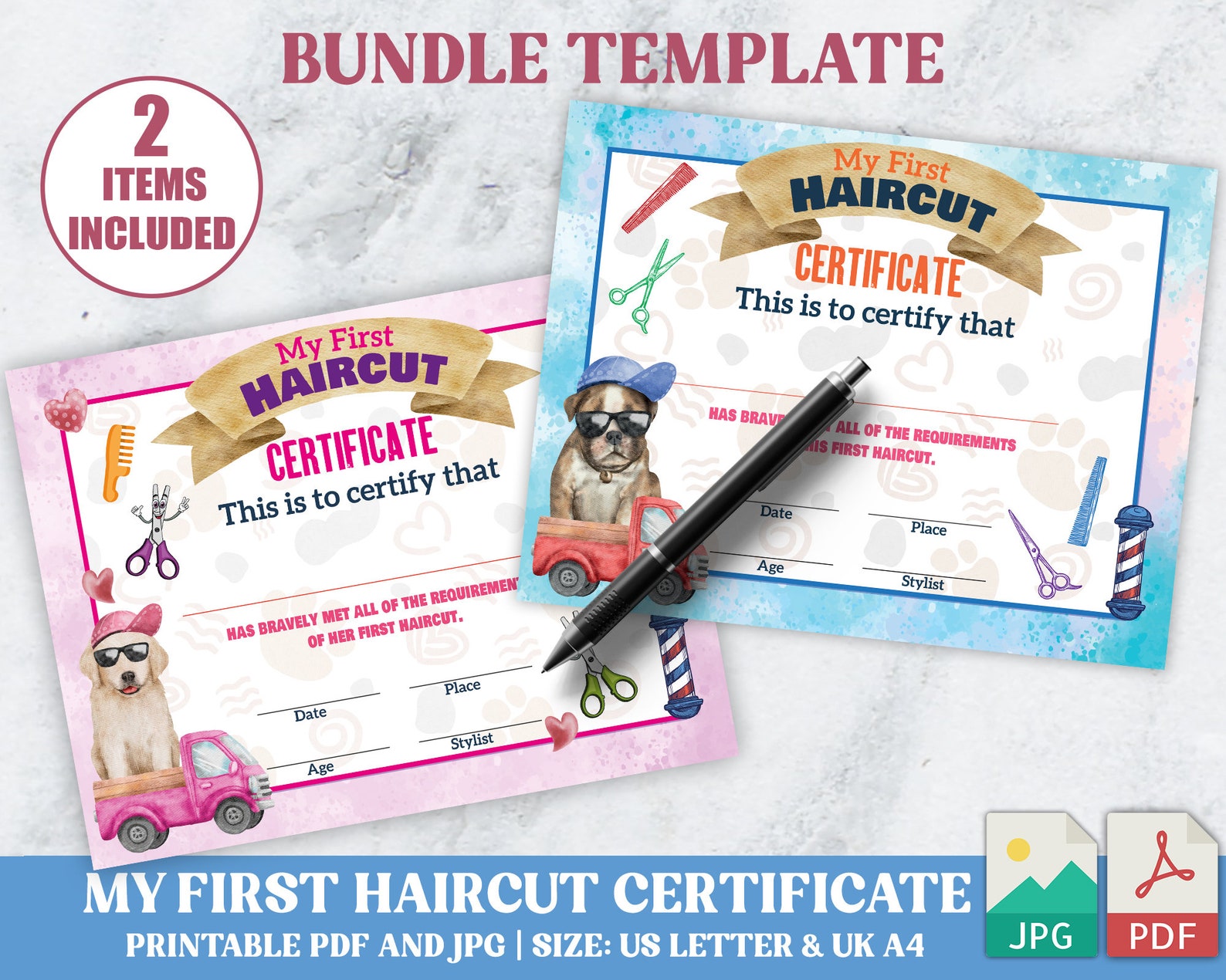 PRINTABLE Blank PDF First Haircut Certificate Boys and Girls - Etsy