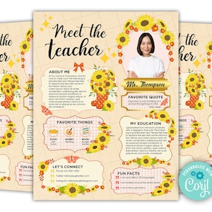 Editable Meet The Teacher Flyer Template, Meet the Teacher Newsletter Yellow and Orange Design Parent Communication Form with Photo